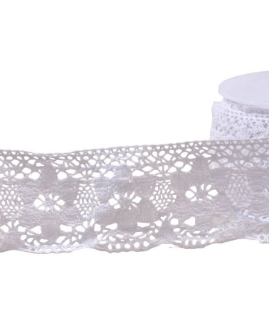 Bobine 20m dentelle coton fleurs 45mm blanc
