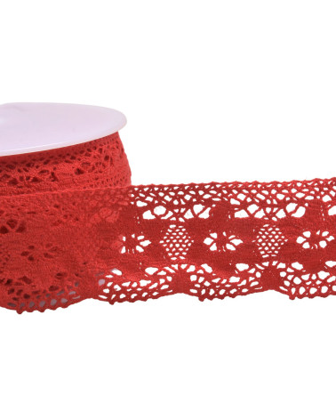 Bobina da 20 m fiori di pizzo di cotone 45 mm rosso