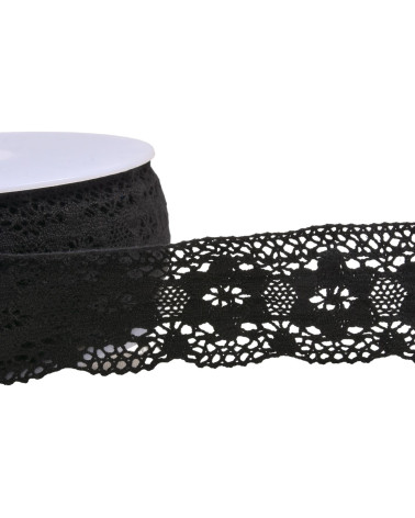 Bobine 20m dentelle coton fleurs 45mm noir
