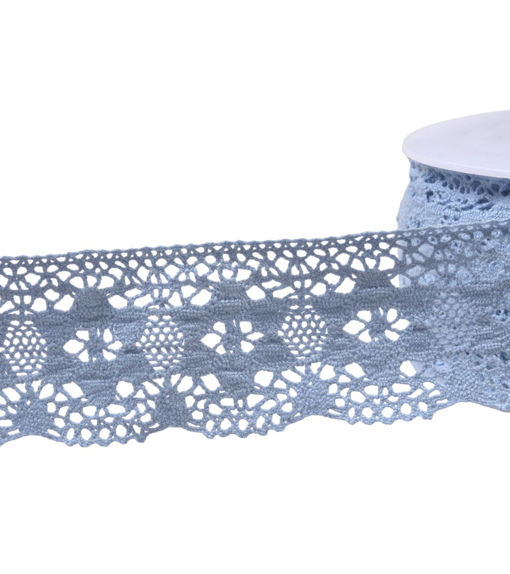 20m spool of cotton lace flowers 45mm lavender blue