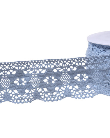 Bobina da 20 m di fiori in pizzo di cotone da 45 mm blu lavanda