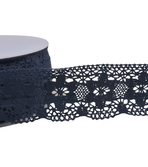20m spool of cotton lace flowers 45mm navy blue