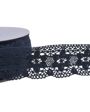 20m spool of cotton lace flowers 45mm navy blue