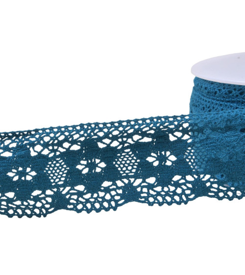 Spool 20m cotton lace flowers 45mm duck blue