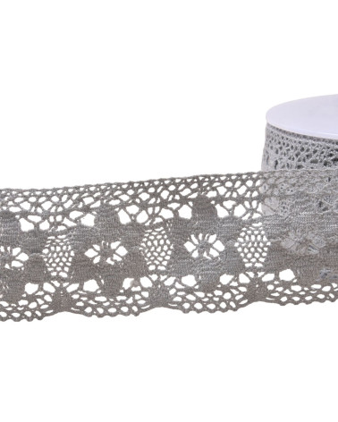 Bobina da 20 m di fiori in pizzo di cotone da 45 mm grigio chiaro