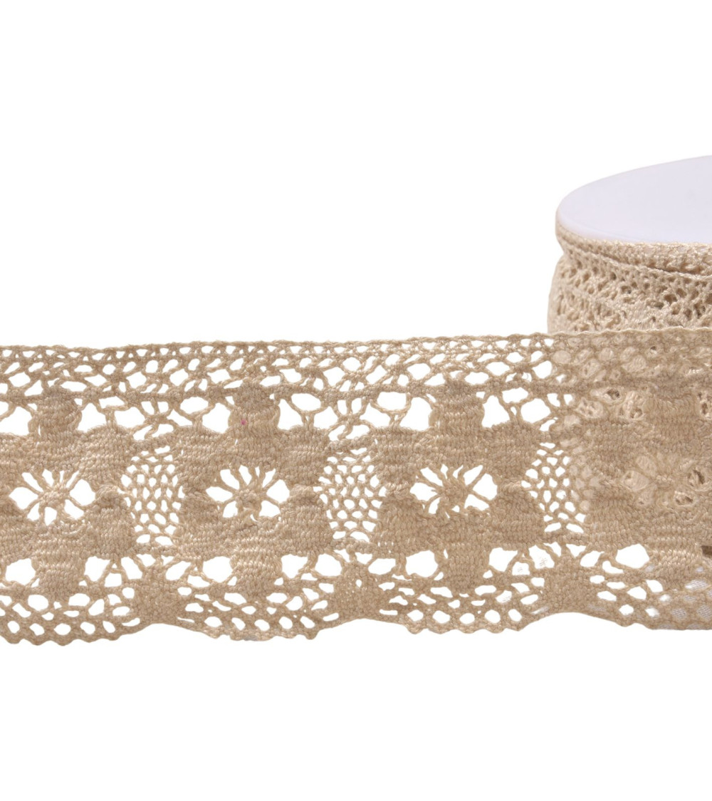20m spool of cotton lace flowers 45mm ecru