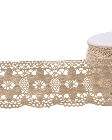 Bobine 20m dentelle coton fleurs 45mm écru