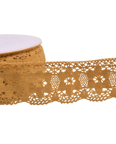 Bobine 20m dentelle coton fleurs 45mm moutarde