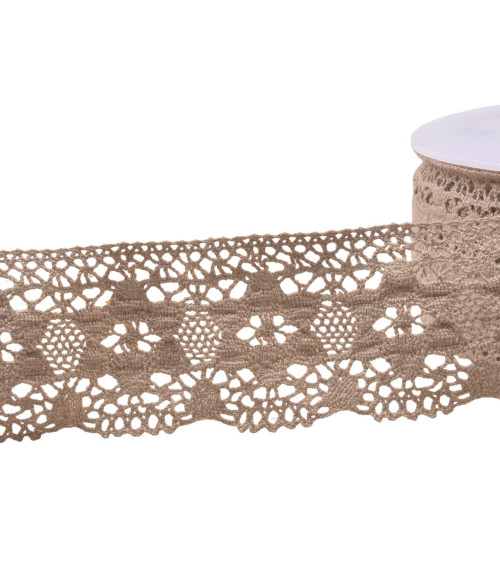 20m spool of cotton lace flowers 45mm taupe