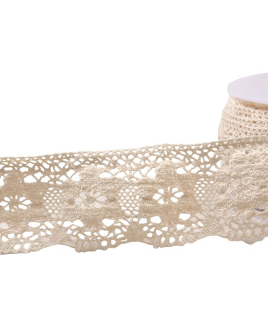 Bobina da 20 m di fiori in pizzo di cotone da 45 mm ecru chiaro