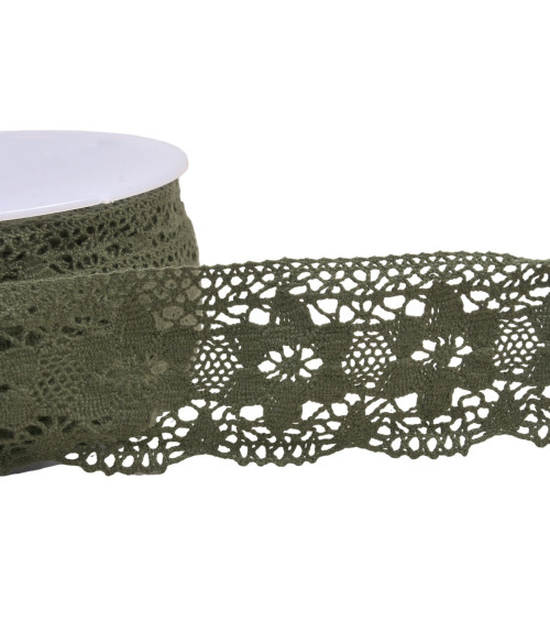 Spool 20m cotton lace flowers 45mm khaki