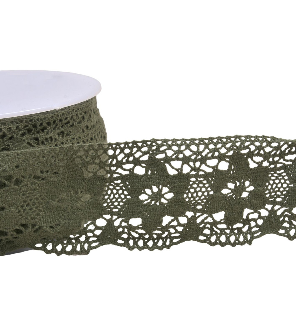 Spool 20m cotton lace flowers 45mm khaki
