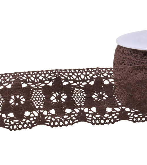 20m spool of cotton lace flowers 45mm dark brown