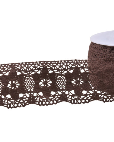 20m spool of cotton lace flowers 45mm dark brown