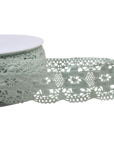 Bobina de 20m de flores de encaje de algodón 45mm verde almendra