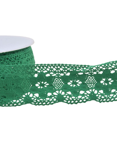 Bobine 20m dentelle coton fleurs 45mm vert vif