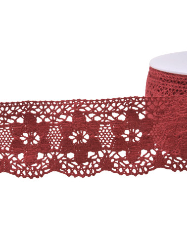 Bobine 20m dentelle coton fleurs 45mm bourgogne