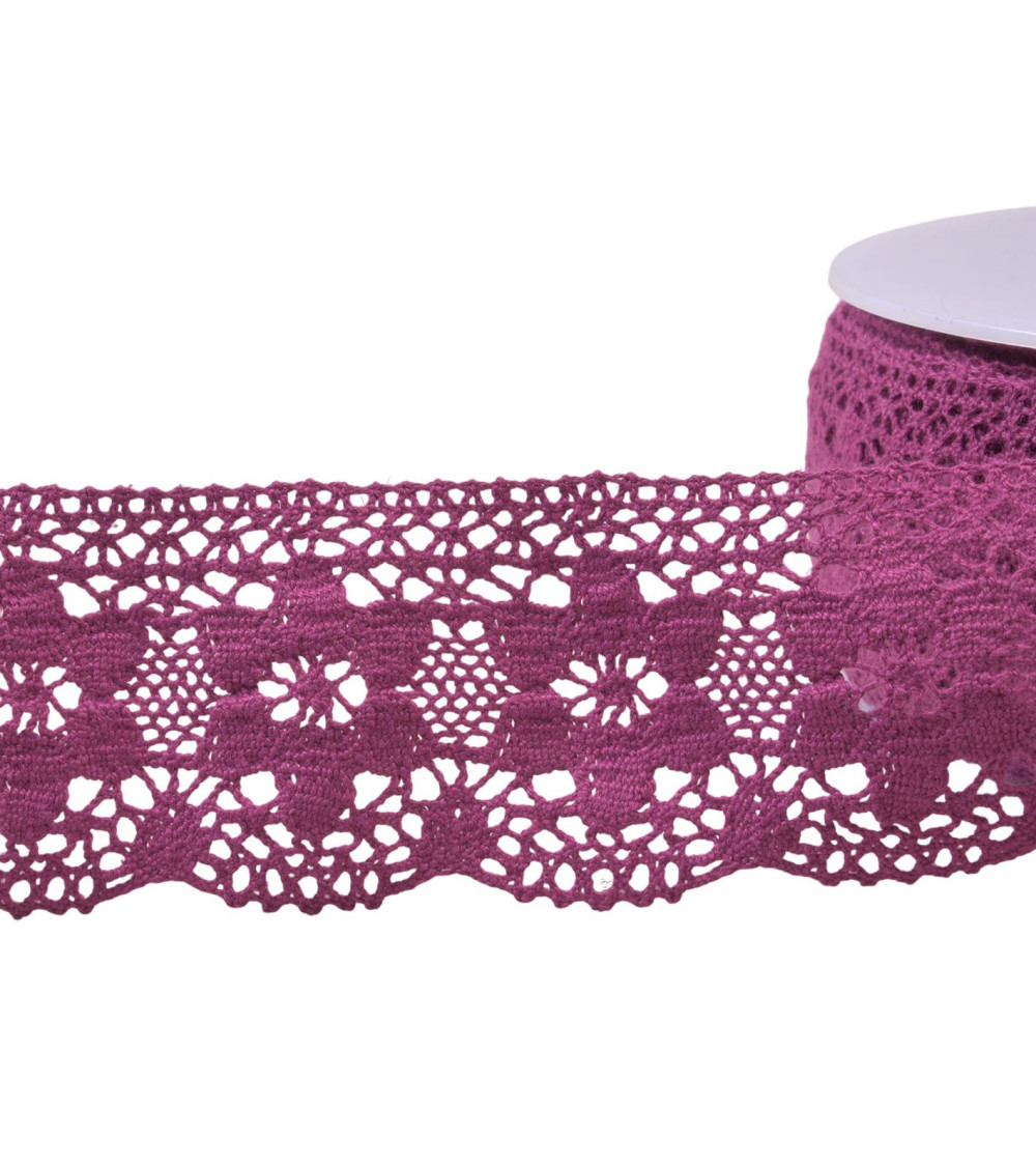 Spool 20m cotton lace flowers 45mm purple