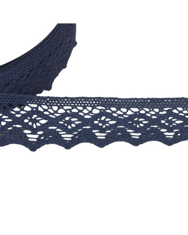 Bobine 20m dentelle coton losanges 42mm bleu marine