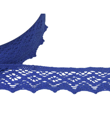 Bobine 20m dentelle coton losanges 42mm bleu roi