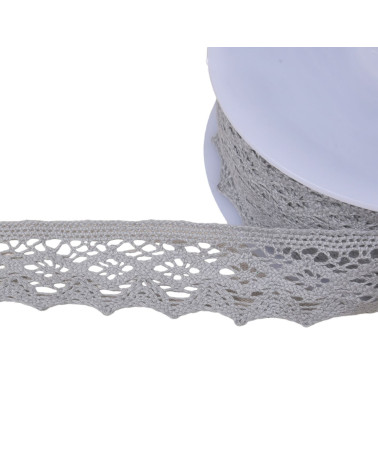 Bobina de 20m de encaje de algodón rombos 42mm gris claro