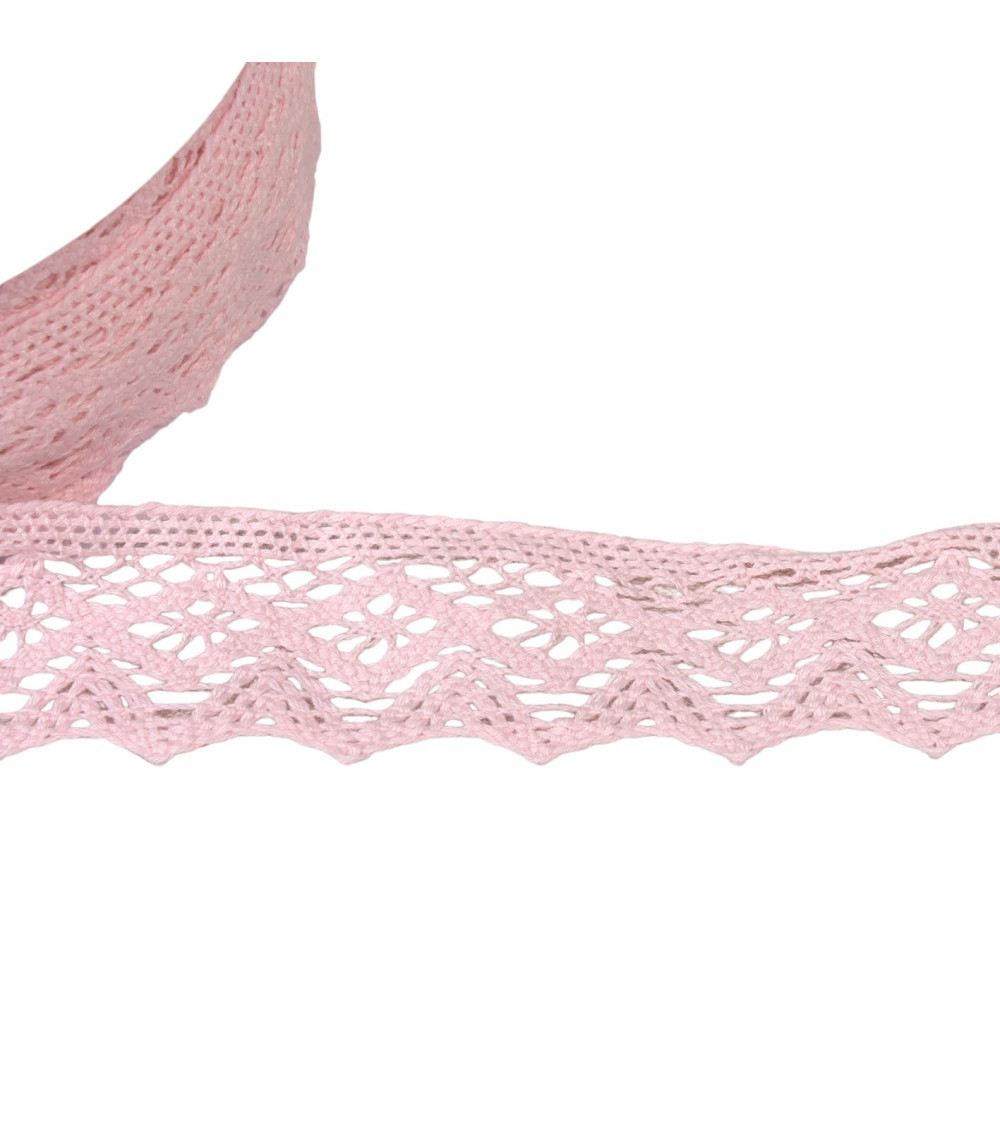Bobina de 20m de encaje de algodón rombos 42mm rosa claro