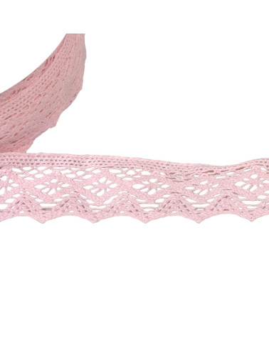 Bobina de 20m de encaje de algodón rombos 42mm rosa claro