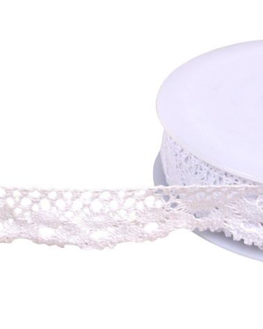 Bobine 20m dentelle coton couronne 30mm blanc