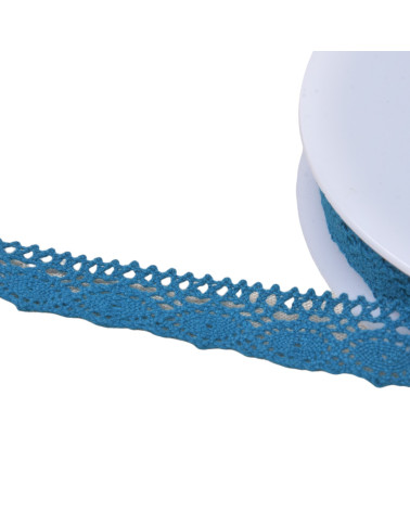 Bobine 20m dentelle coton "tortue" 20mm bleu canard