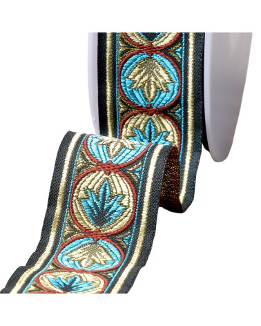 Bobina da 20 m di treccia Louis jacquard da 45 mm turchese
