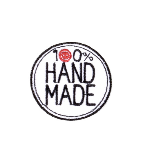 Iron-on patch 100% handmade round white 3.5cm x 3.5cm