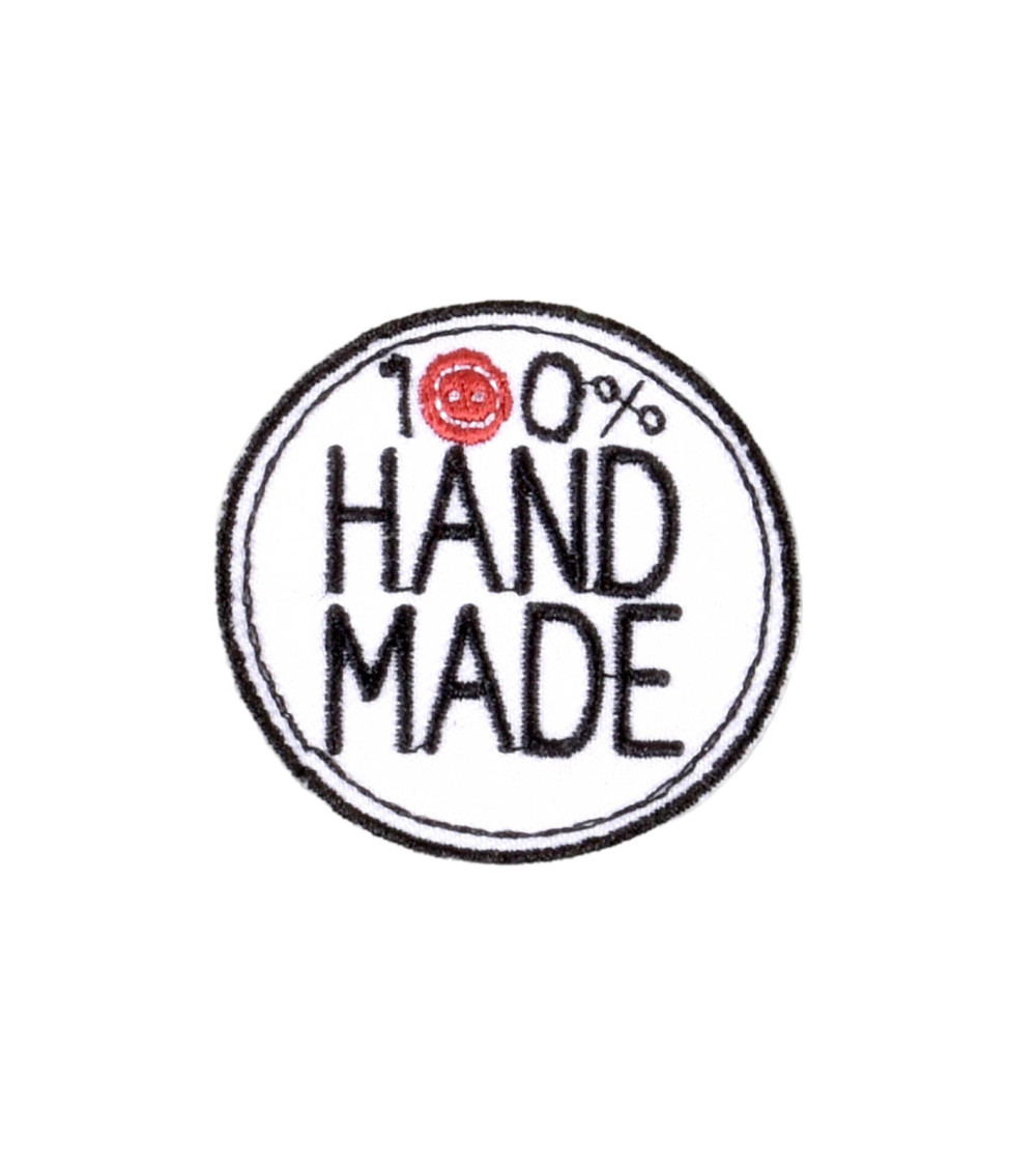 Iron-on patch 100% handmade round white 3.5cm x 3.5cm