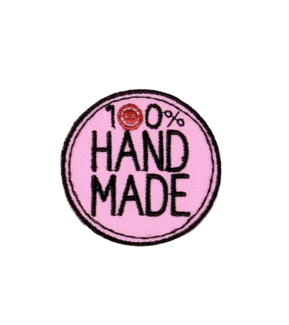 100% handmade iron-on patch round pink 3.5cm x 3.5cm
