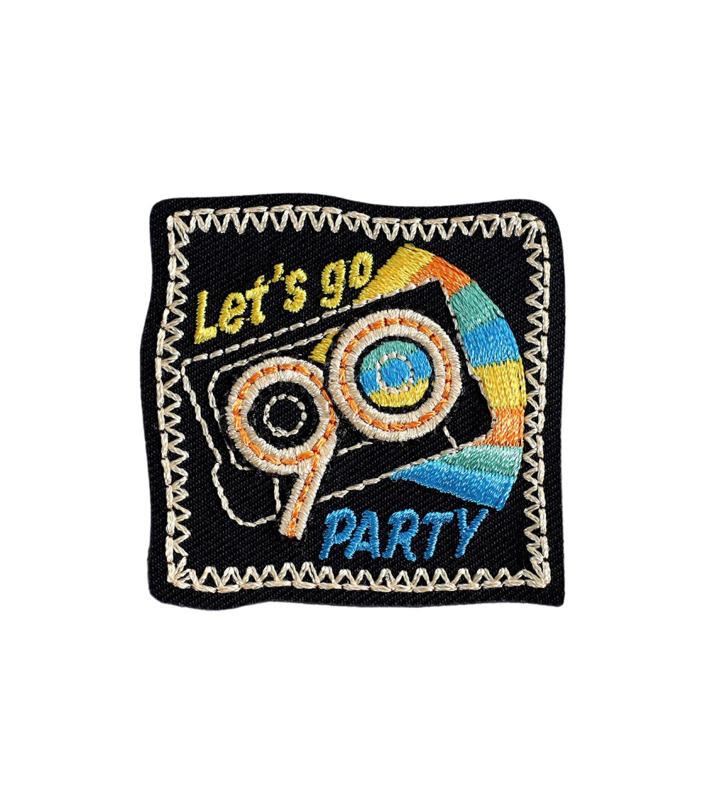 Set of 3 let's go 90 party iron-on patches 4.6cm x 4.5cm