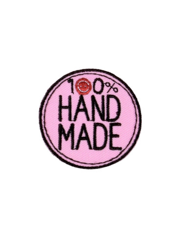 Lot de 3 écussons thermocollants 100% handmade rond rose 3,5cm x 3,5cm