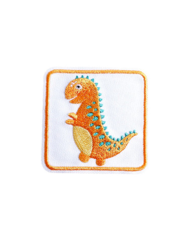 Set of 3 cute orange dinosaur iron-on animal patches 5cm x 5cm