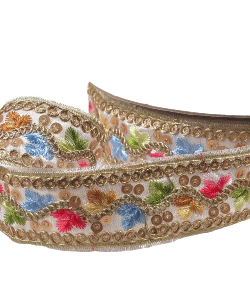 Ethnic embroidered braid 35mm white by the meter