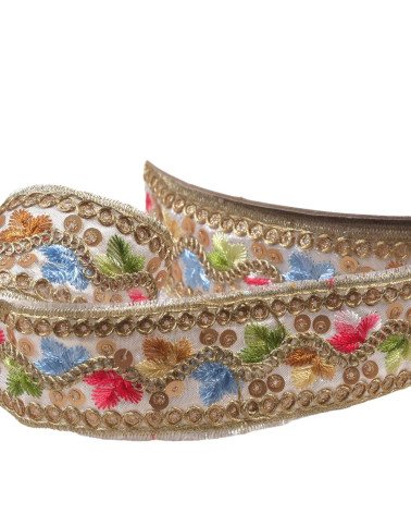 Ethnic embroidered braid 35mm white by the meter