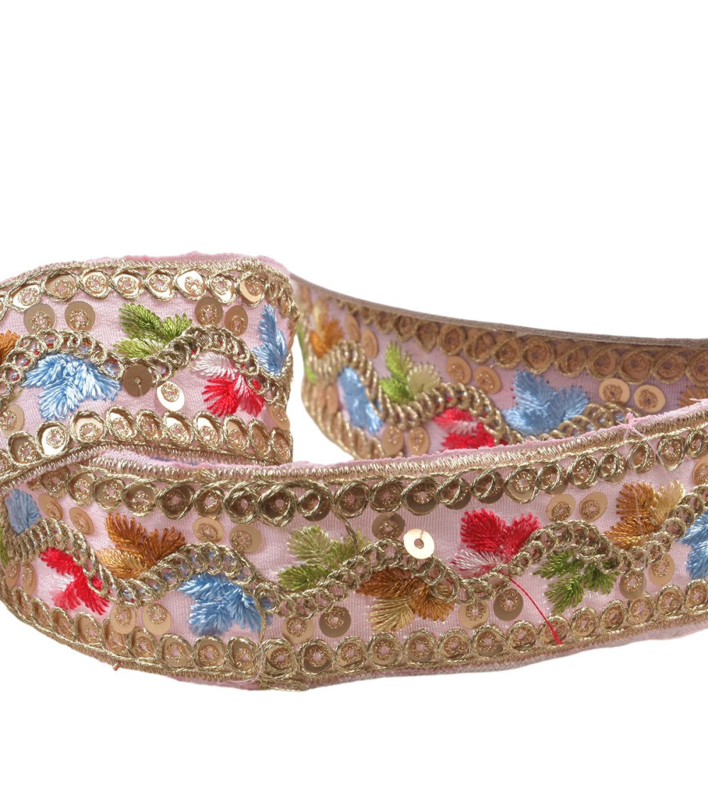 Ethnic embroidered braid 35mm light pink by the meter