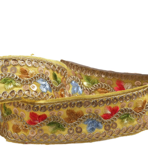 Ethnic embroidered braid 35mm yellow by the meter