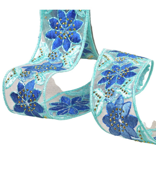 Flower embroidered braid 45mm nil green per meter