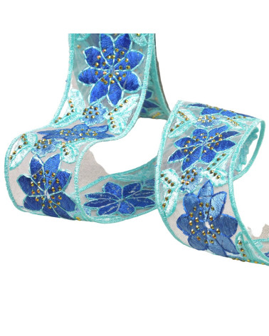 Mit Blumen bestickter Zopf, 45 mm, schwarz, pro Meter