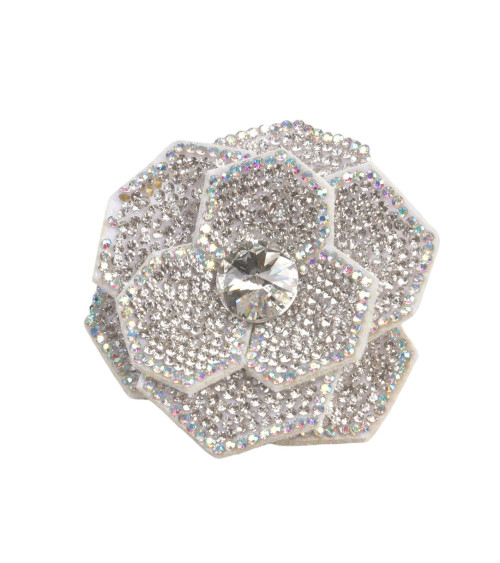 Flower brooch rhinestone 10cm x 7cm white
