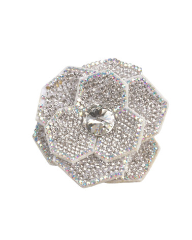 Flower brooch rhinestone 10cm x 7cm white