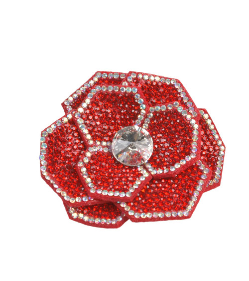 Rhinestone flower brooch 10cm x 7cm red