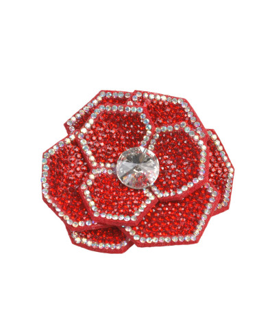Rhinestone flower brooch 10cm x 7cm red