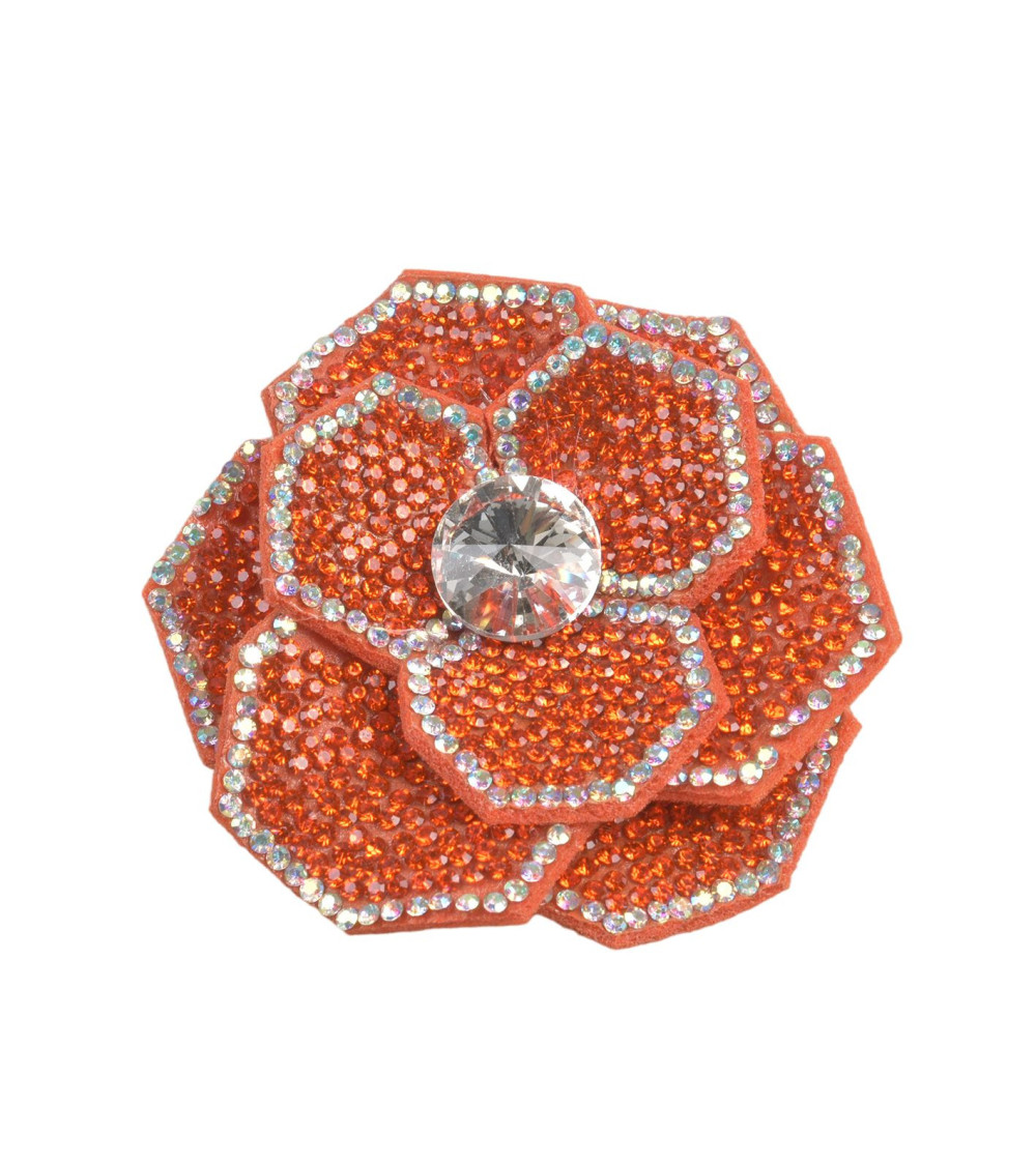 Flower rhinestone brooch 10cm x 7cm orange
