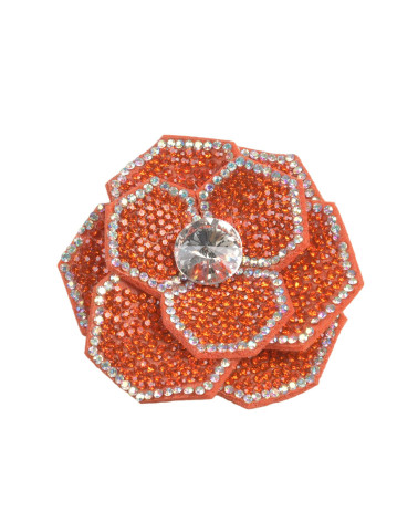 Flower rhinestone brooch 10cm x 7cm orange