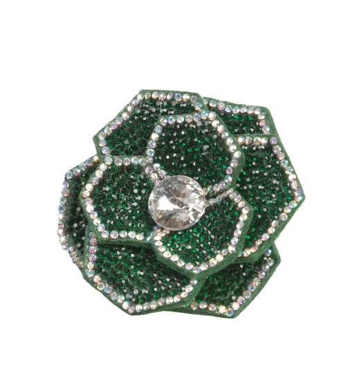 Rhinestone flower brooch 10cm x 7cm Normandy green