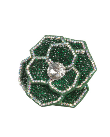 Rhinestone flower brooch 10cm x 7cm Normandy green